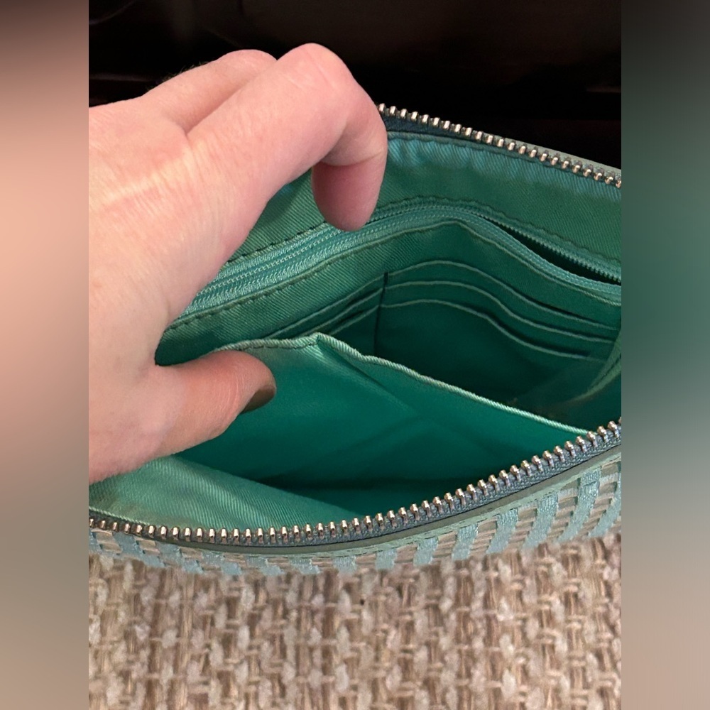 Fossil Sydney Woven Crossbody Bag Purse Green Teal Turquoise Leather ZB5715 - Picture 7 of 12